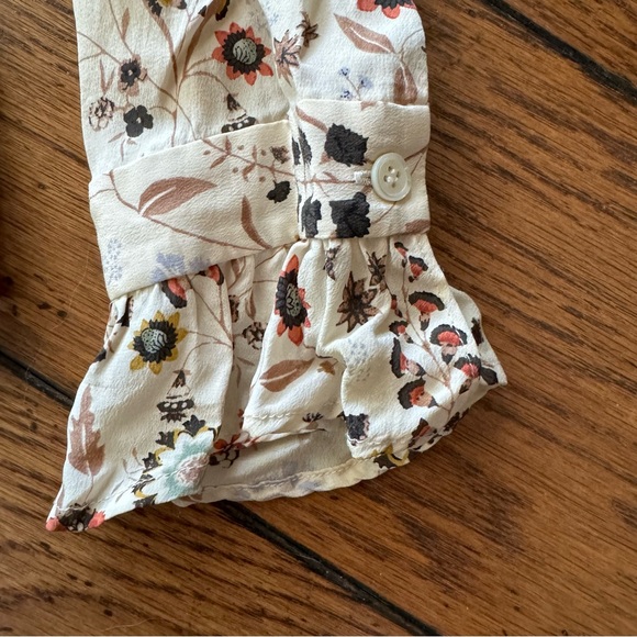 Frame Ruffle Cuff Off-White Multi Floral Silk ‘70s shirt S/P - Picture 6 of 10
